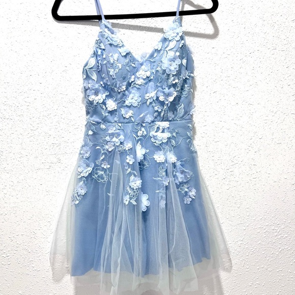 Teeze Me Blue Spaghetti Strap Prom Dress 3/4 - Picture 3 of 12